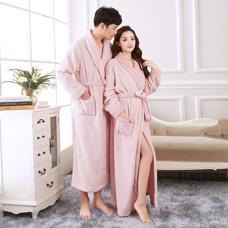 Winter pajamas women thickened flannel couple bathrobes plus long pregnant women spring and autumn winter coral fleece pajamas robes