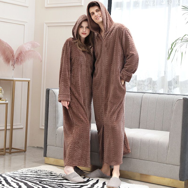 Autumn/winter Lions Couple sleeping robes Men and women Flannel Velvet Robes Thickened lengthened Coral suede Large size Size Sleeping Dress