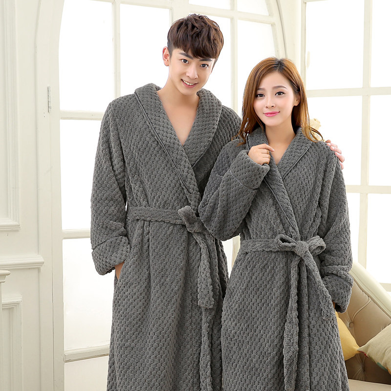 Winter thickened bevelvet sleepwear 200 catty and fat mm Gats plus size couple pyjamas in the long version bathrobe bathrobe