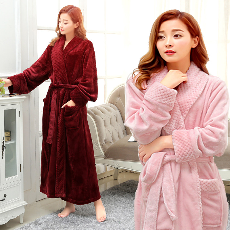 Fall winter thickening plus plus flannel bathrobes can be worn in a dressing robe female 200 pounds of coral valve bathrobe
