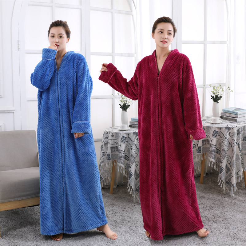 Autumn Winter Thickened coral suede sleepwear 200 catty of Fat mm Pregnant Woman Pyjamas Plus Fat Increase Code Lovers Bathrobe long version