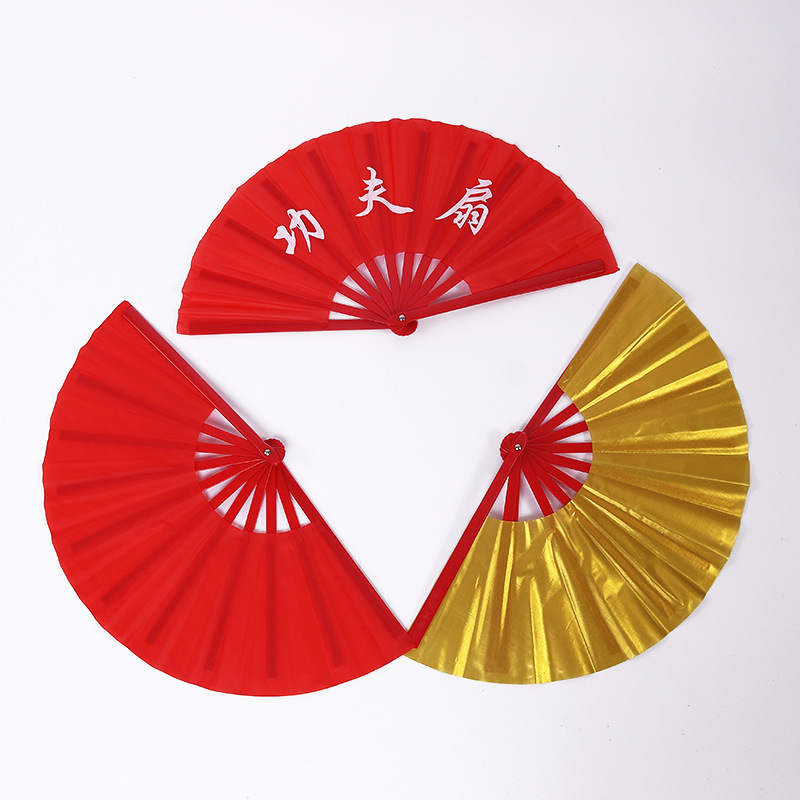 Tai chi fan Kung fu fan ringing fan 8 inch 10 inch plastic bone red Chinese fitness martial arts practice fan children dance