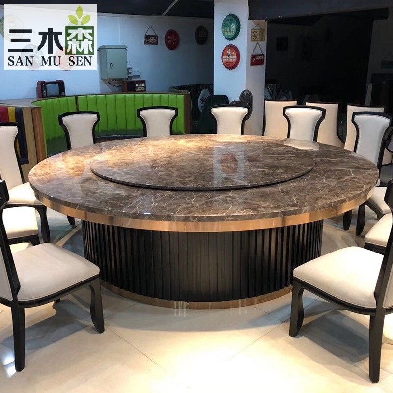 Hotel electric table big round table and chair 20 people 12 with turntable hotel room banquet marble commercial 15