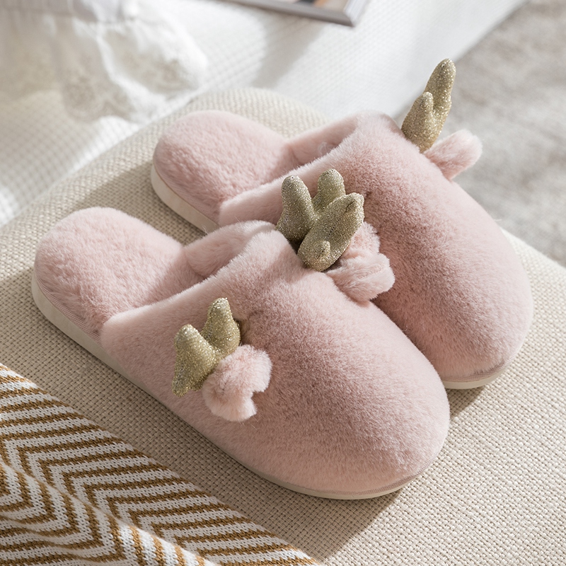 Slippers home autumn and winter women cute plush thick bottom warm men's slippers couple home pair of non-slip Indoor