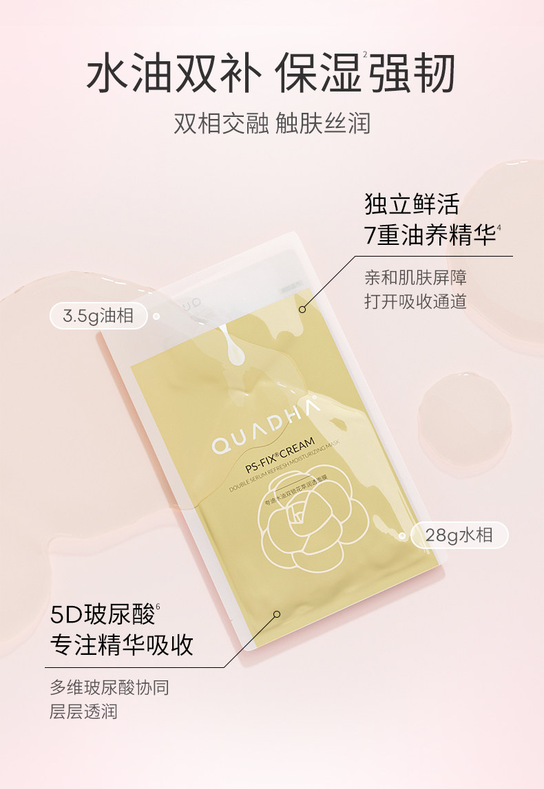 【中国直邮】 夸迪双仓水油双锁花萃润透面膜 修护保湿 1盒5片 授权经销