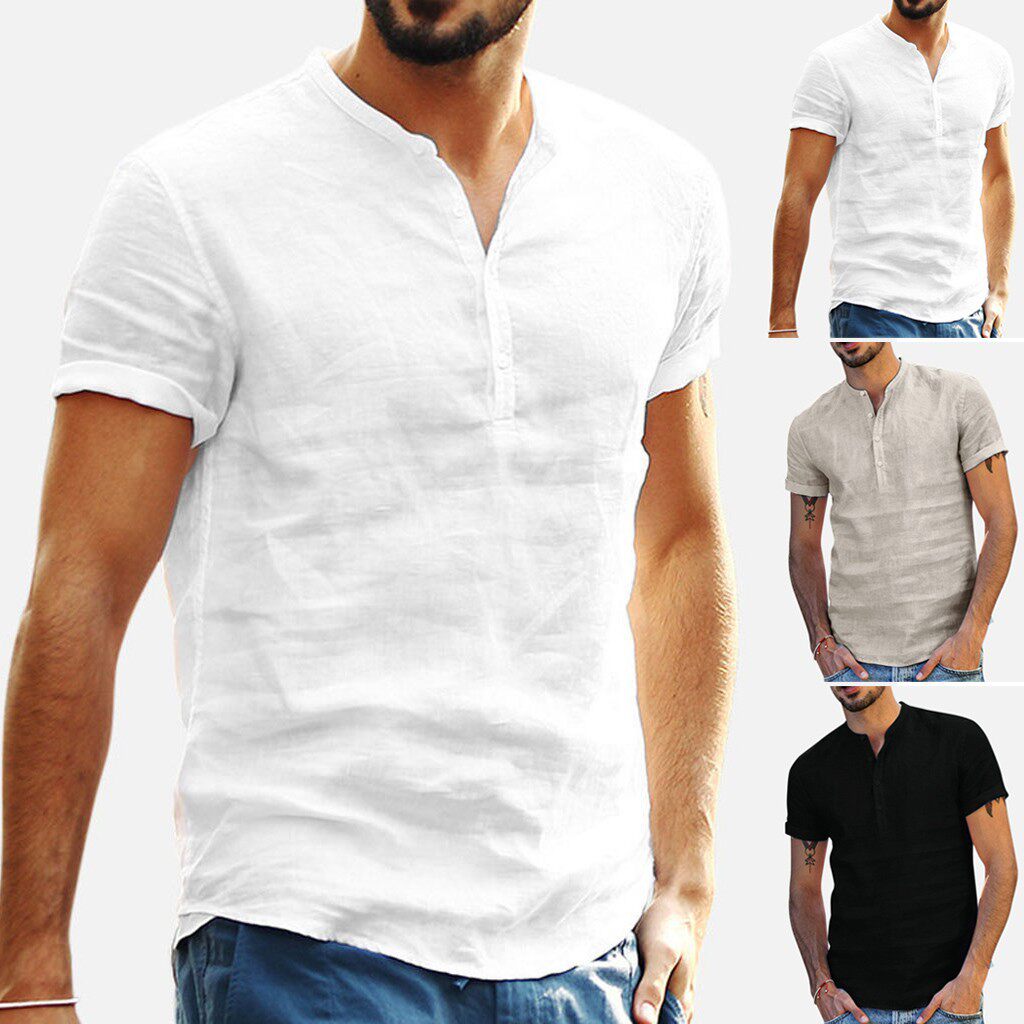 man White Short sleeve top shirts for men's cotton shirt