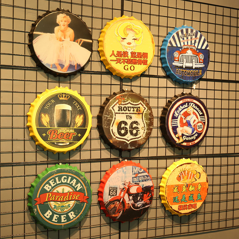 Vintage beer bottle cap pendant Bar restaurant Hot pot shop Barbecue shop Creative wall Wall wall decoration Wall hanging