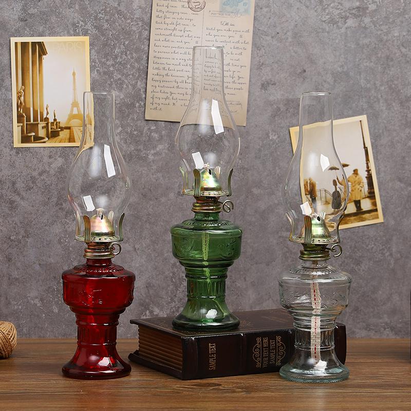 Retro Glass Cover Lantern Rural Old-Fashioned Kerosene Lamp Decoration Ornaments Farmhouse Antique Small Table Lamp Props