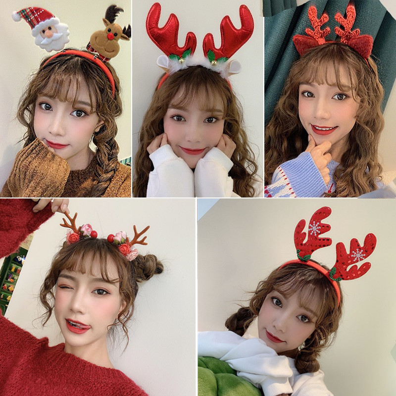 Christmas Head Accessories Deer Horn Hair Stirrup Son sweetball sweet and cute red dress Elk Korea Christmas Old Man