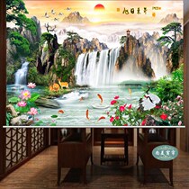 Running water makes money Living room landscape with painting pattern Shading rising sun East rising roller shutter Office full shade curtain pull