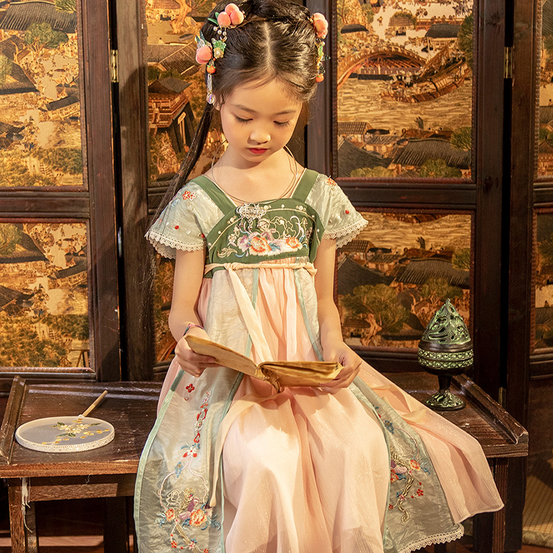 Summer dress for children Han-clothed girls summer dress short sleeve dress super-fan skirt Chinese wind show summer dress