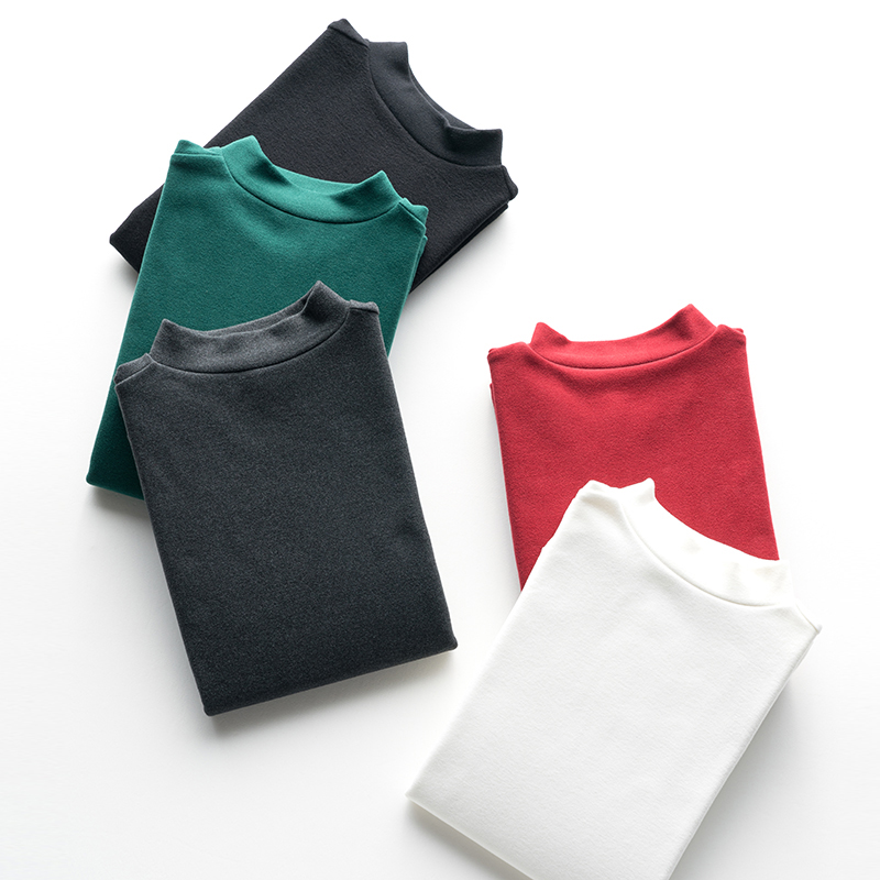 Middle Sleeve Warm Clothing Lady Gafu Thickened half high collar Velvet Heating Fiber Bifacial Mill sweatshirt Bottom Jersey Winter