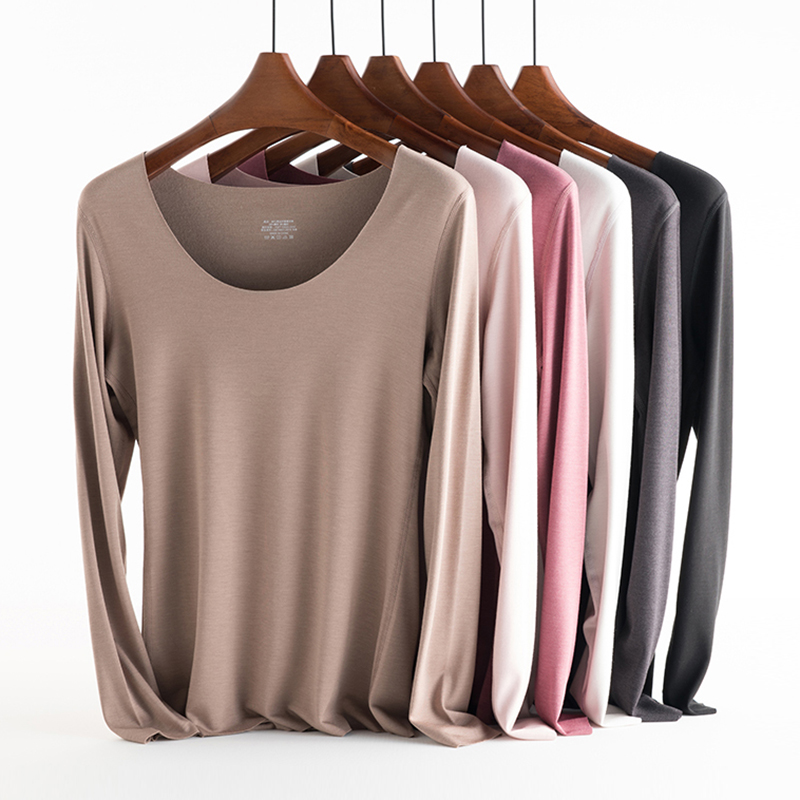 German velvet seamless heating clothes women's autumn clothes one-piece tops big low neck autumn and winter thin long-sleeved inner wear outer wear