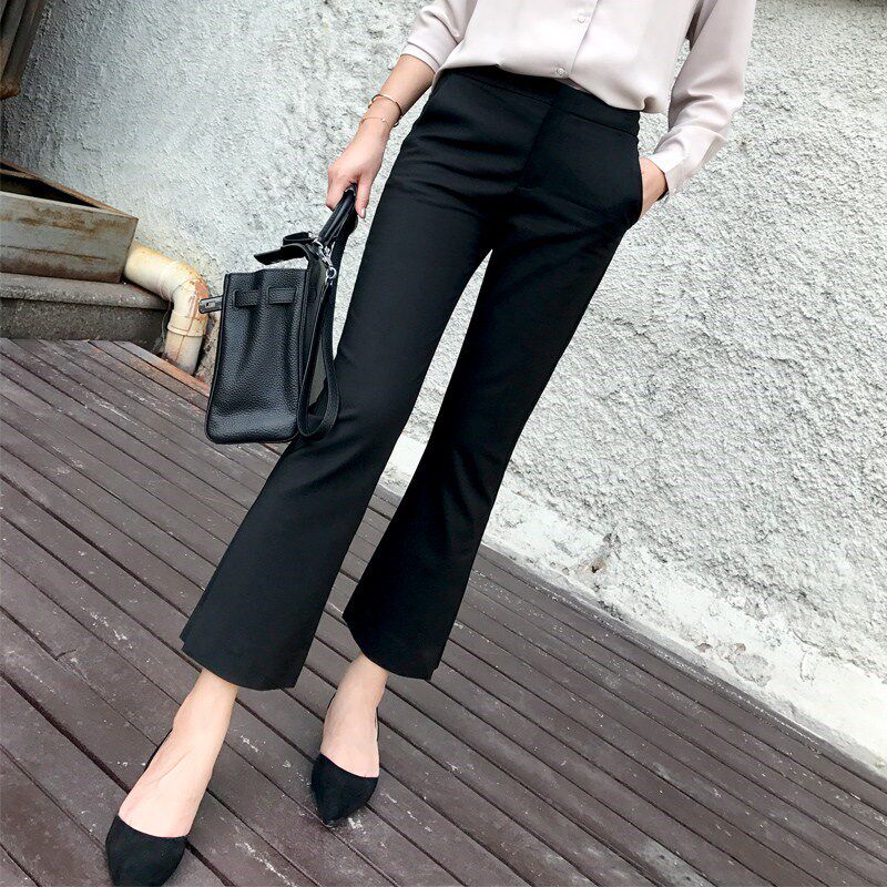 Stretch suit micro-flare pants women's spring and autumn 2022 new high-waisted slim casual black nine-point wide-leg summer