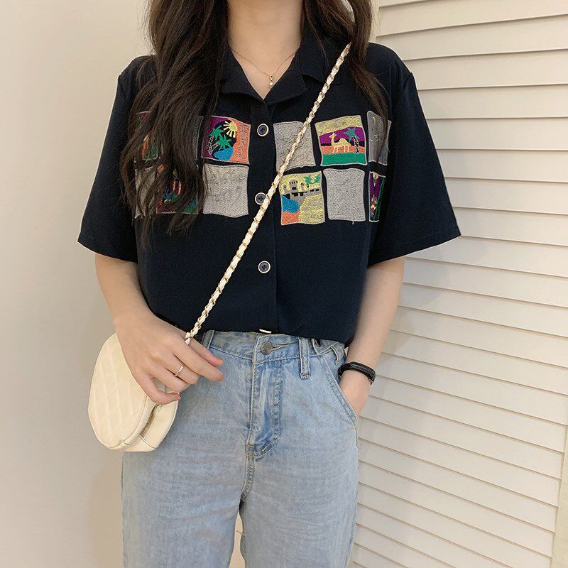 Short sleeve shirt women summer 2022 new loose Han column design feels nice tops haven shirt T - shirt