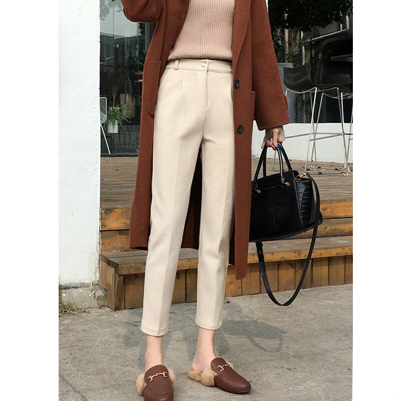 Wool Harlan pants children spring and autumn and winter wear high waist loose straight 2021 new nine-point suit casual thin