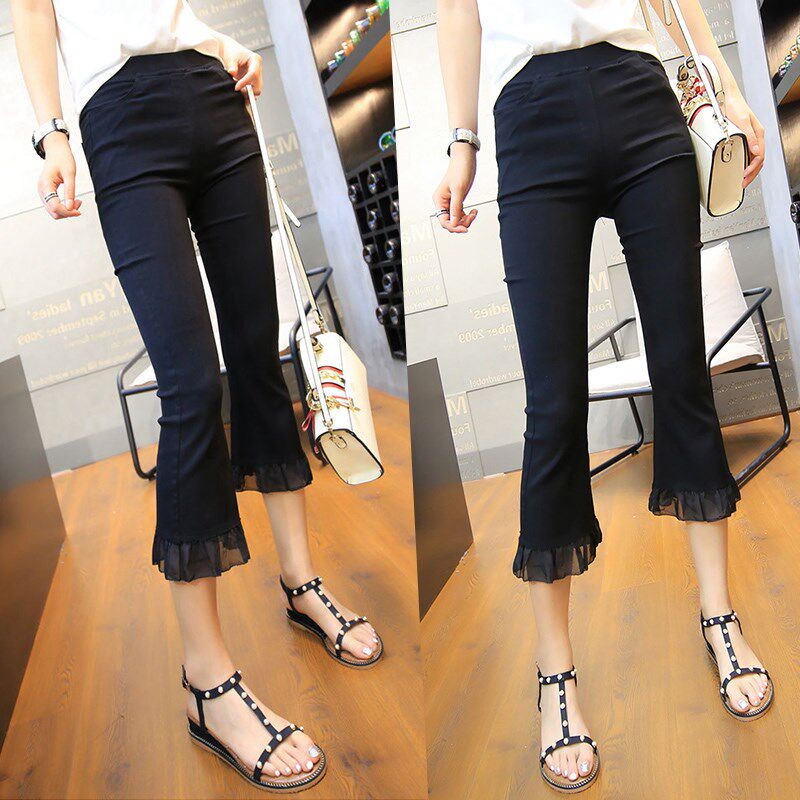 Black summer thin micro flared pants women's high waist and thin 2022 new small suit seven points eight points nine points