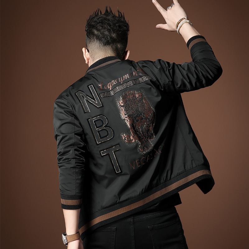 European Men's High-End Rhinestone Printed Casual Jacket 2026 New Spring Trendy Brand Light Luxury Baseball Jacket for Men