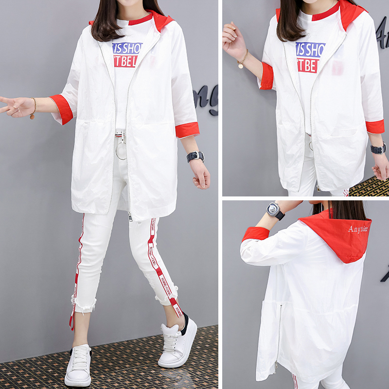 Wind cloisters women's medium long version 2021 spring summer new women's clothing Han version Fashion embroidery thin sunscreen pop jacket woman