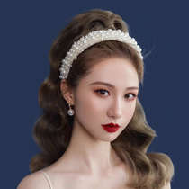 Bridal pearl headband wedding dress headdress French retro Korean internet celebrity same style sweet princess style worldly wealth flower