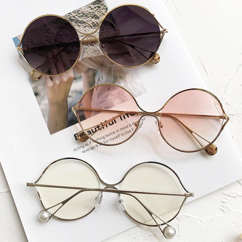 Xiaohongshu with the same pearl glasses frame sunglasses female Korean version of the tide eye protection round face slimming net red big frame vibrato glasses