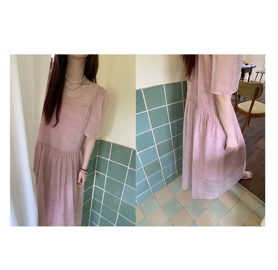 HelloooEat Красивое освежающее двухкомпонентное платье из шифона с пышными рукавами в корейском стиле свободного кроя для отдыха