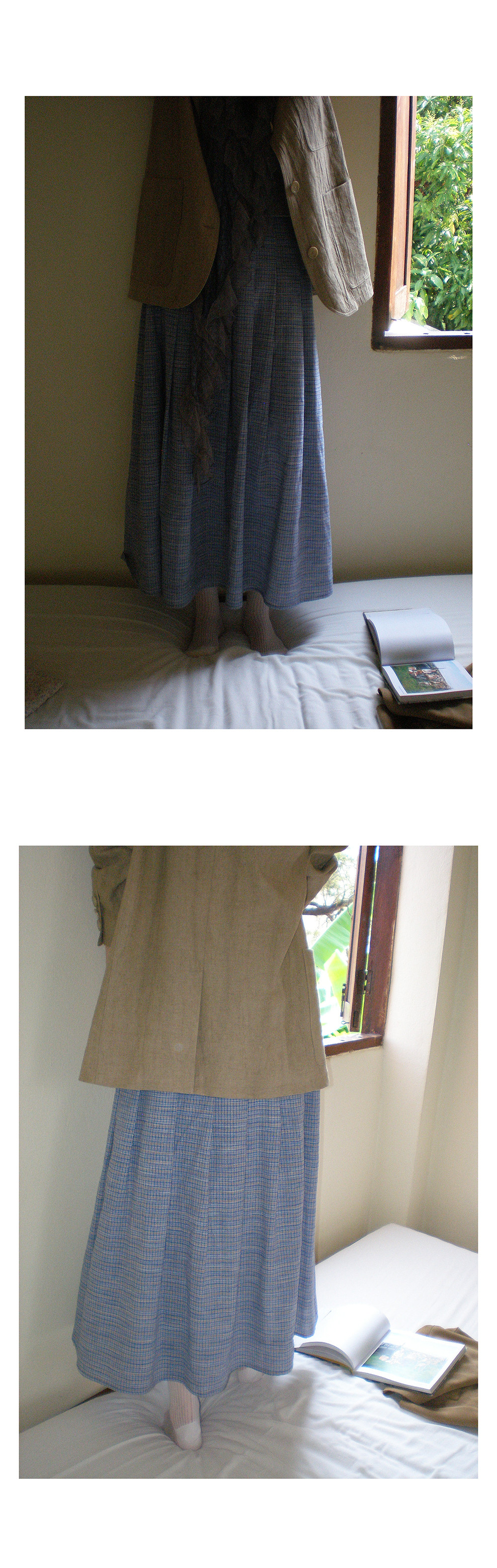 Hellooo Eat свежая сине-фиолетовая клетчатая юбка 2025 ретро плиссированная клетчатая стройнящая длинная юбка