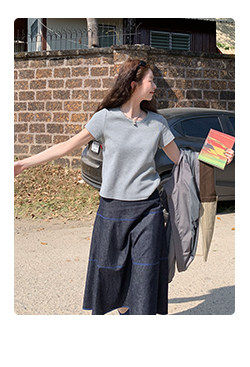 HelloooEat футболка вафельная однотонная с круглым вырезом весна-лето корейский стиль повседневная короткий рукав