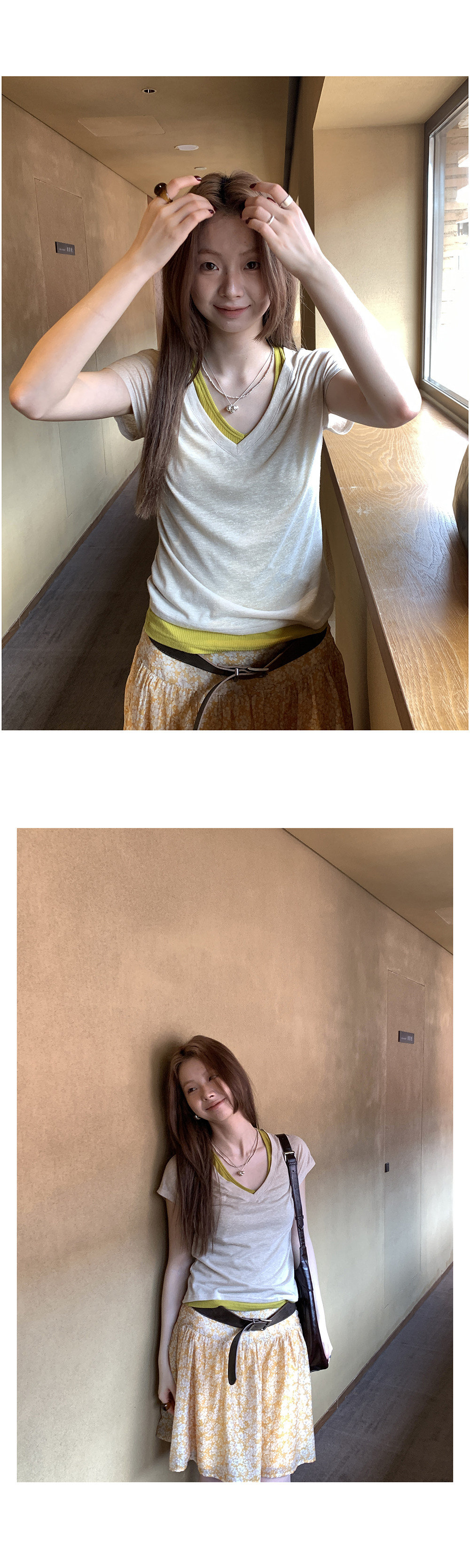 Hellooo Eat эластичная приталенная футболка с V-образным вырезом из полиэстера и льна