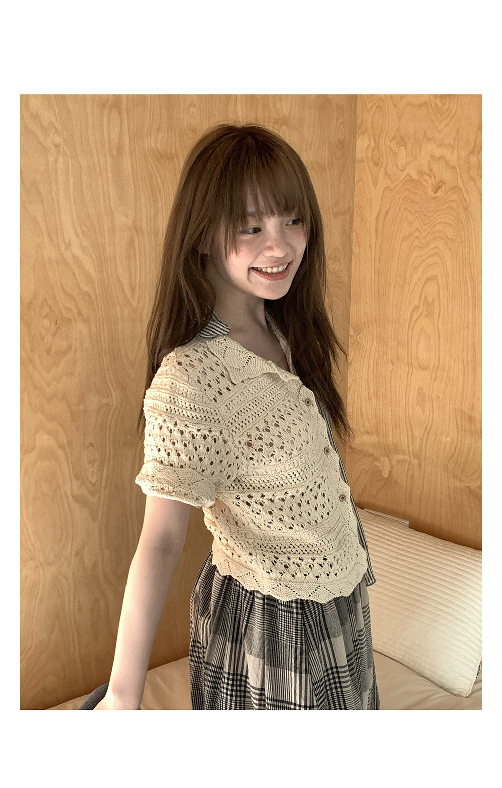 Hellooo Eat кардиган с ручной вязкой крючком в винтажном стиле 2025 абрикосовый с отложным воротником однобортный короткий рукав