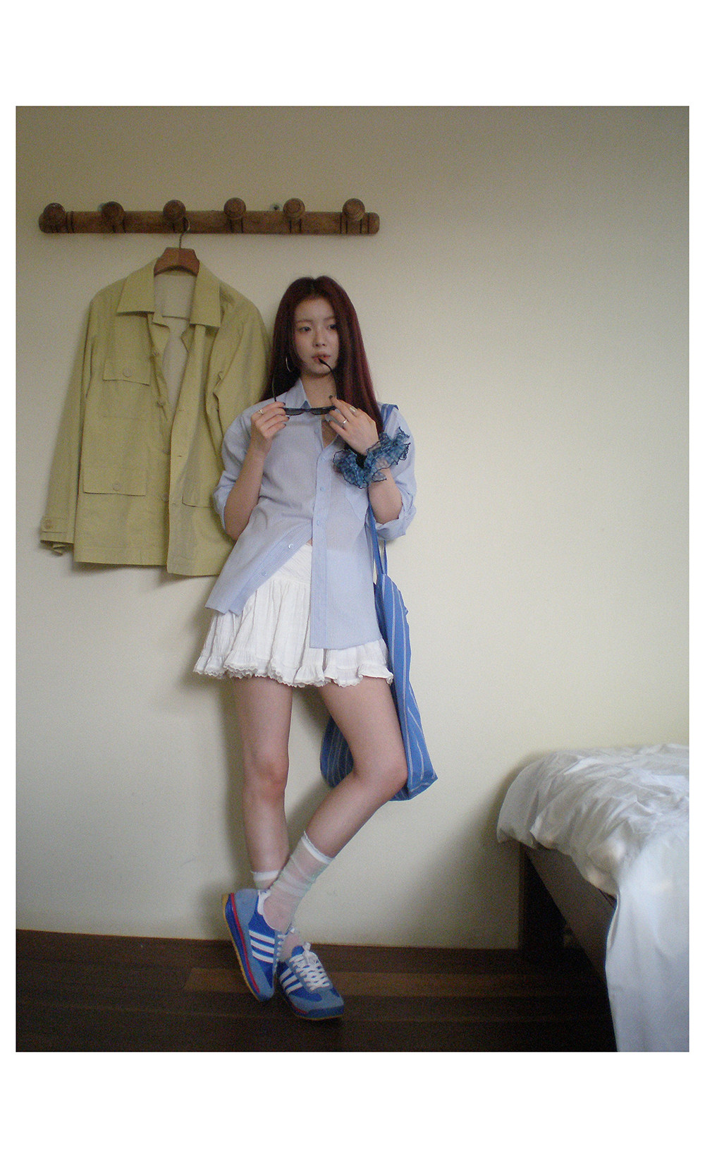 HelloooEat хлопковая легкая светло-голубая полосатая рубашка корейского стиля свободного кроя повседневная однобортная с длинными рукавами женская