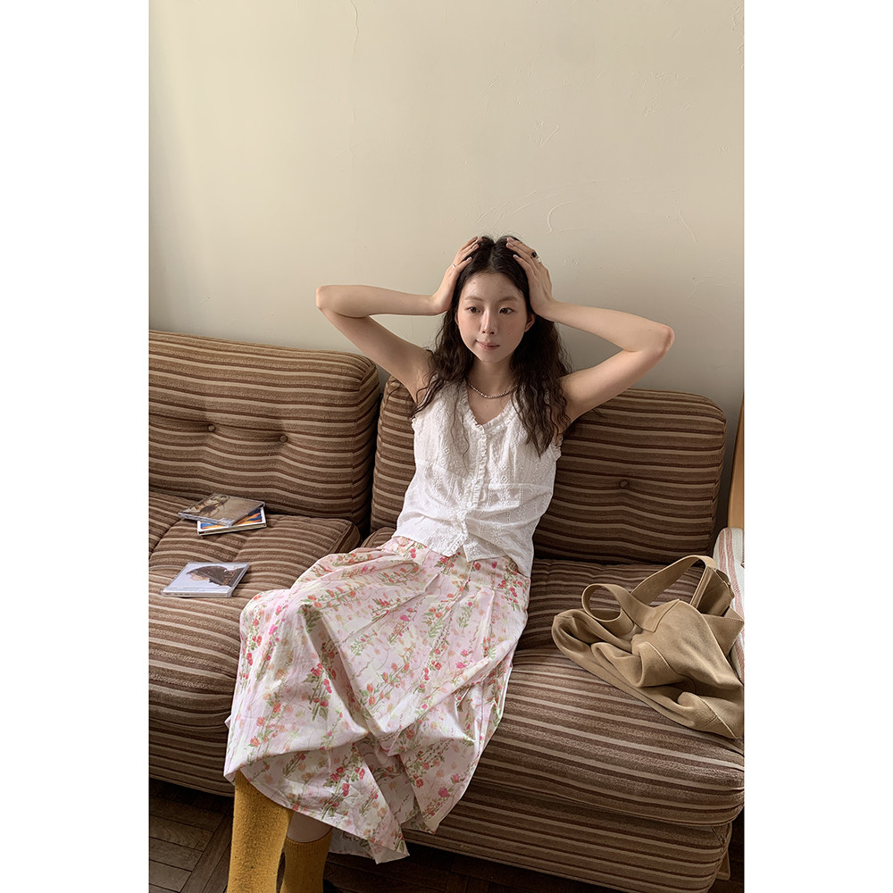 Hellooo Eat французская винтажная юбка с цветочным принтом 2025 летняя элегантная плиссированная юбка средней длины для женщин