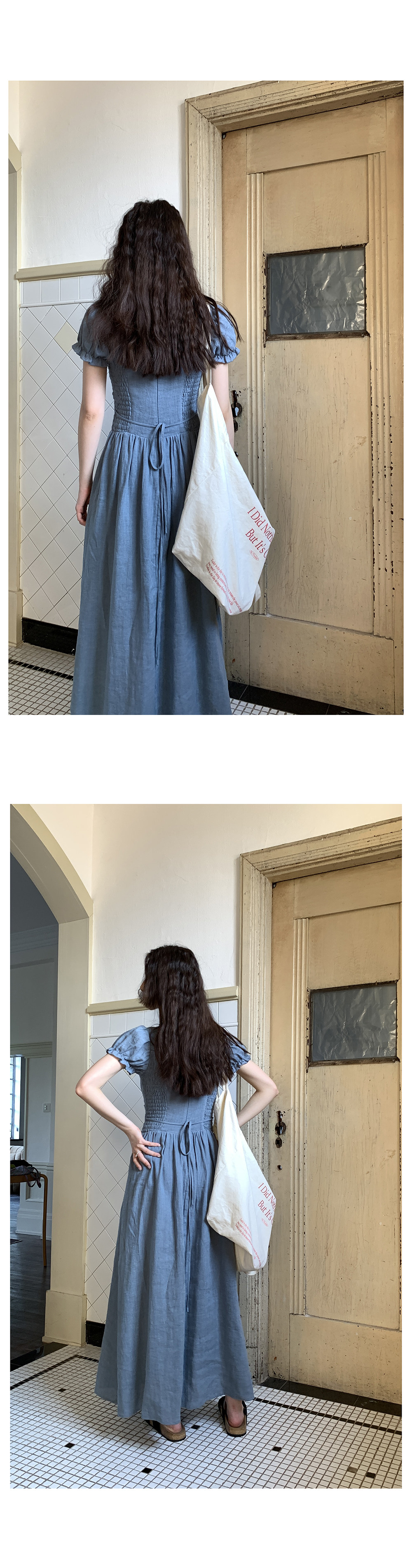 Hellooo Eat 100%亚麻气质吊带连衣裙2025夏季法式复古短袖中长裙