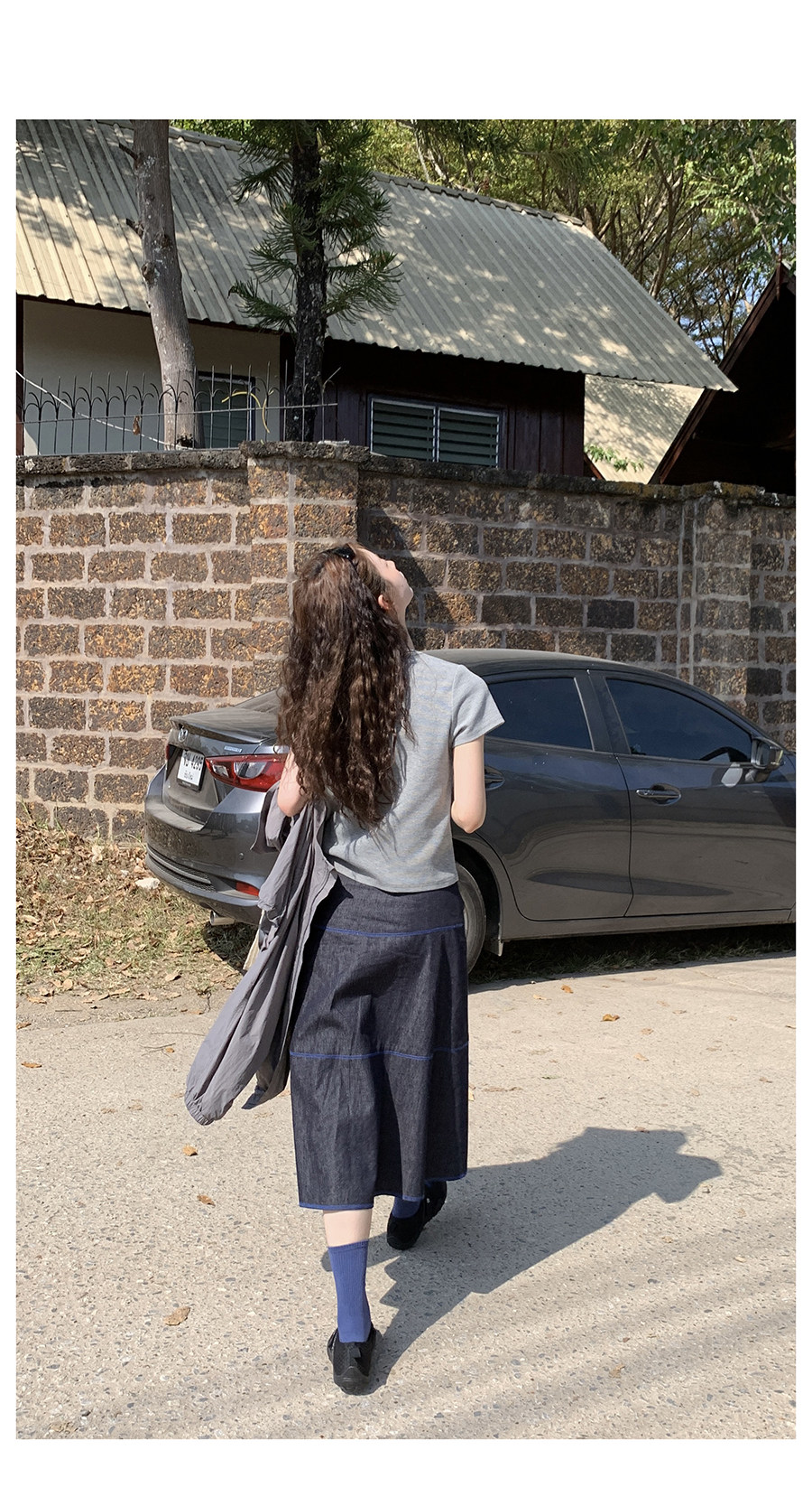 HelloooEat льняная юбка А-силуэта с контрастной отделкой джинсового цвета в винтажном стиле