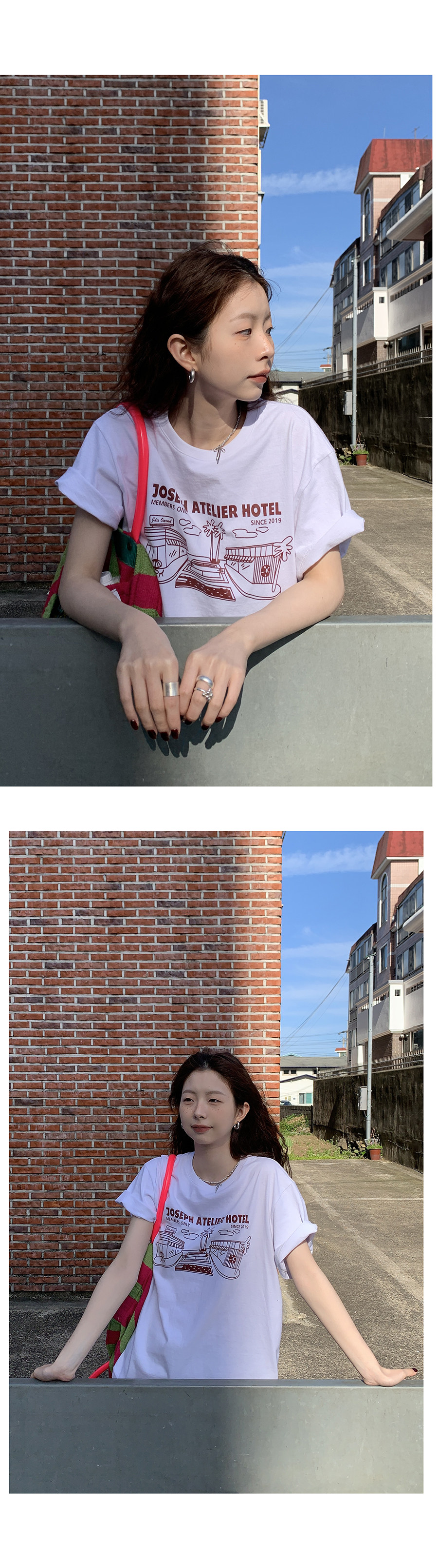 Hellooo Eat корейская футболка с круглым воротом и принтом 2024 летняя хлопковая тонкая модель с короткими рукавами трех цветов