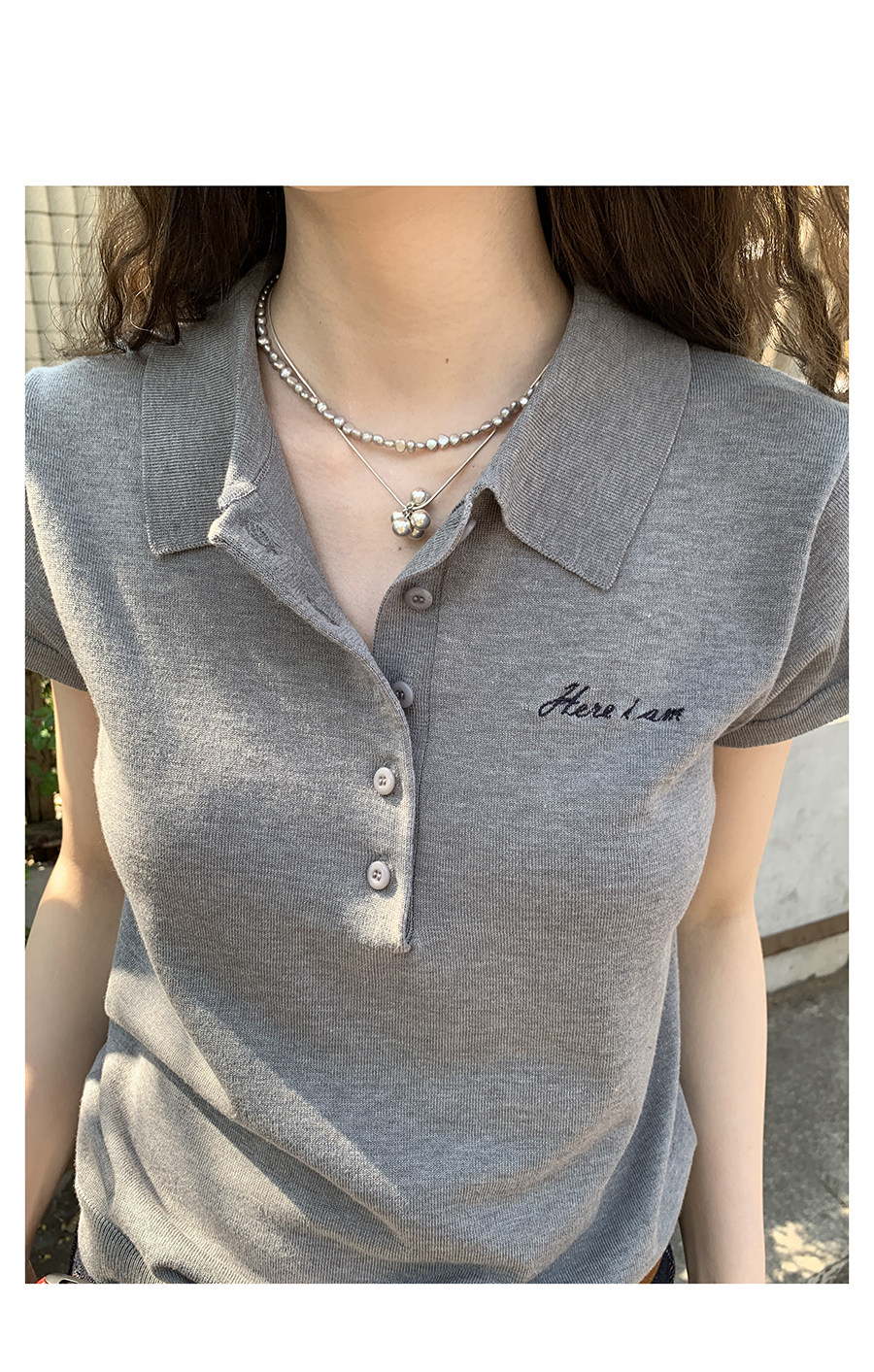 HelloooEat американская ретро вышитая вязаная рубашка с воротником поло повседневная универсальная приталенная с короткими рукавами