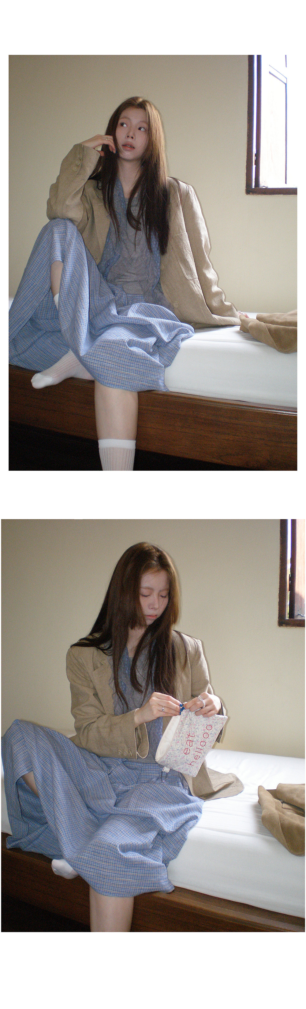 Hellooo Eat свежая сине-фиолетовая клетчатая юбка 2025 ретро плиссированная клетчатая стройнящая длинная юбка