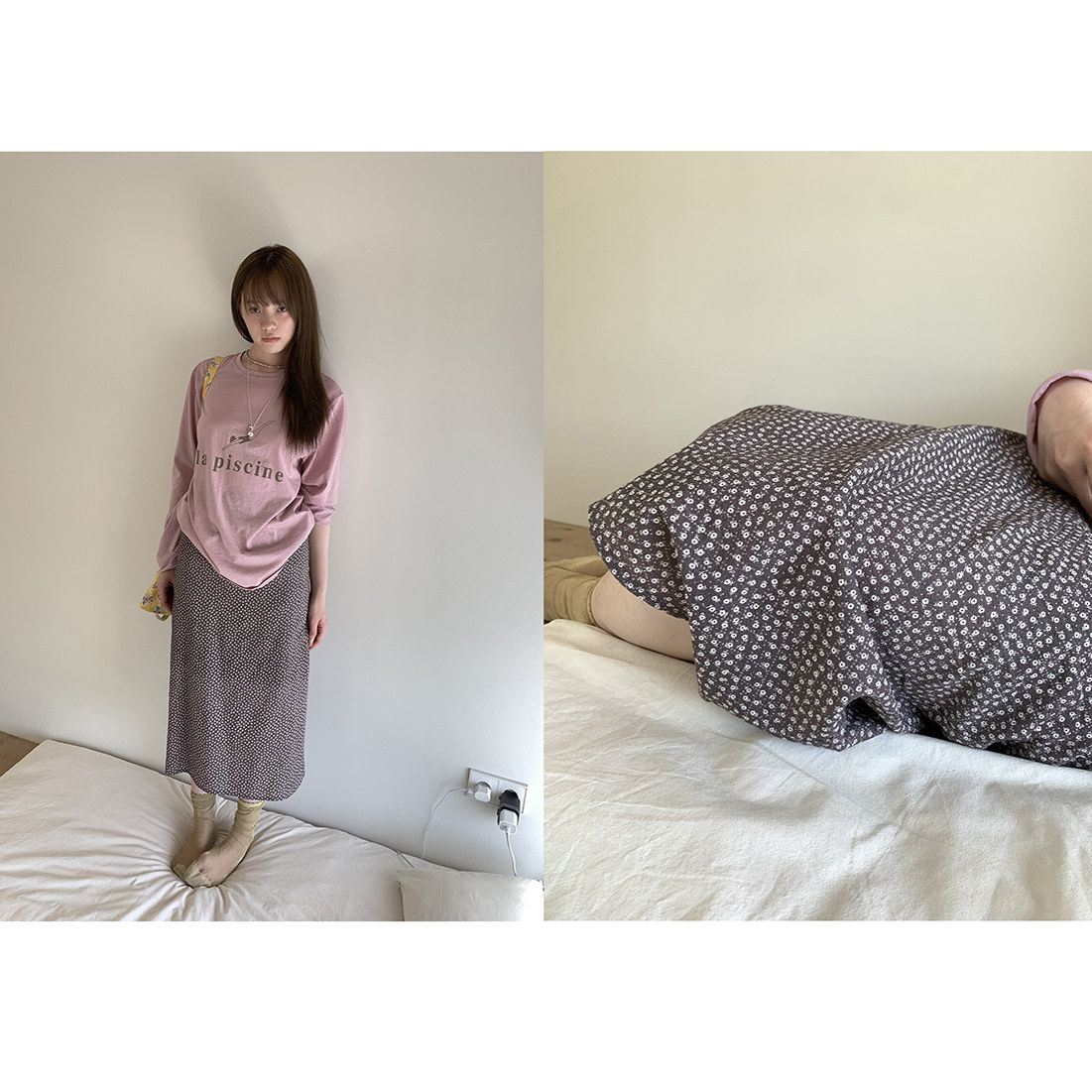 Hellooo Eat весенне-летняя корейская винтажная кофейная юбка с цветочным принтом 2025 универсальная прямая юбка средней длины