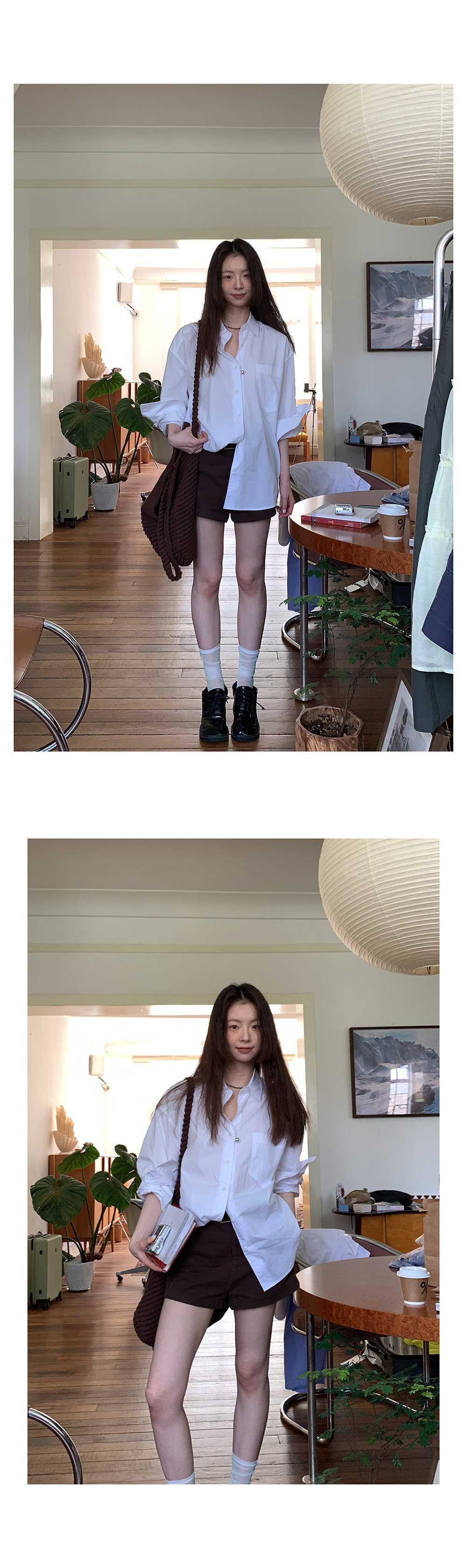 HelloooEat хлопковая белая рубашка / лиоцелловые брюки карго / футболка с принтом