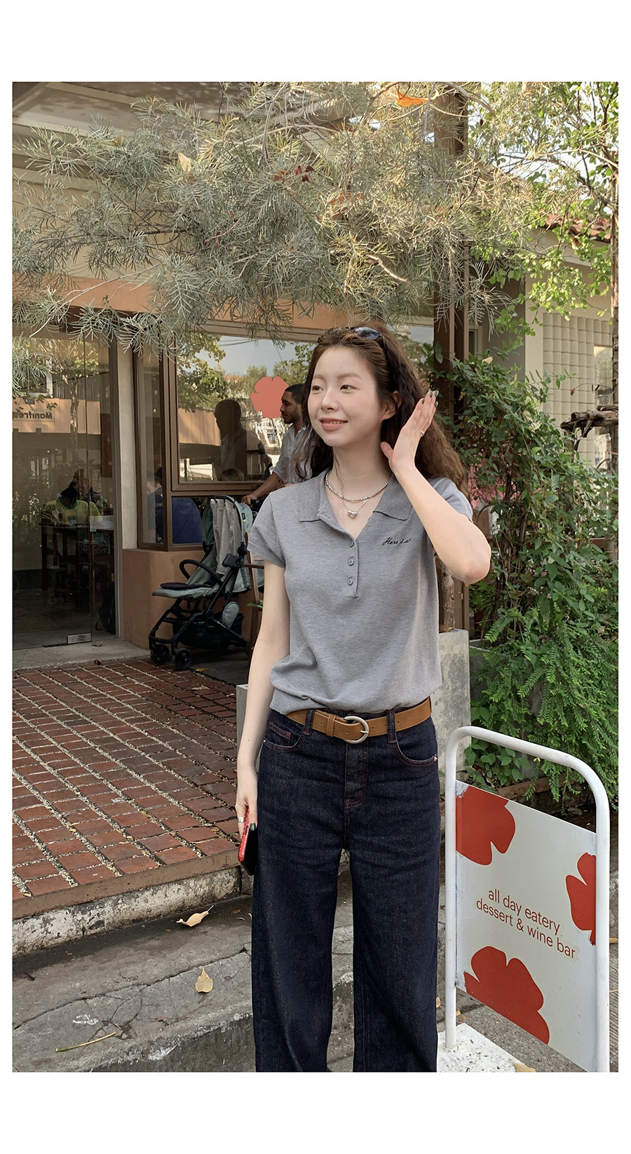 HelloooEat американская ретро вышитая вязаная рубашка с воротником поло повседневная универсальная приталенная с короткими рукавами