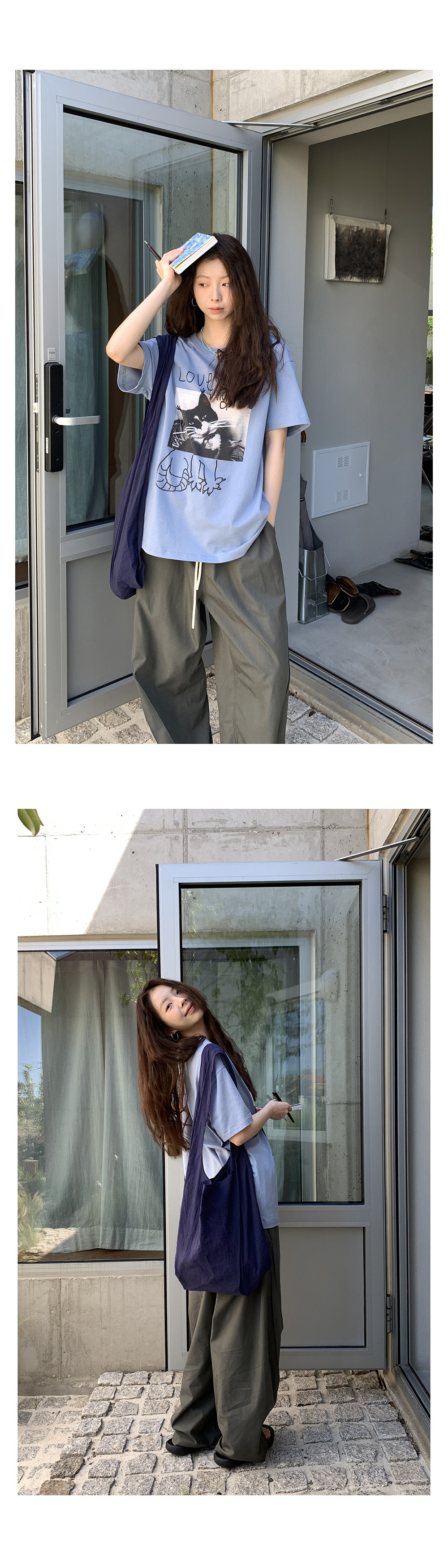 Hellooo Eat футболка с граффити принтом короткий рукав летняя круглый вырез свободная синяя хлопковая женская