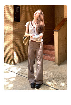 Hellooo Eat женские прямые брюки кофейного цвета с эффектом стирки, эластичные повседневные длинные брюки