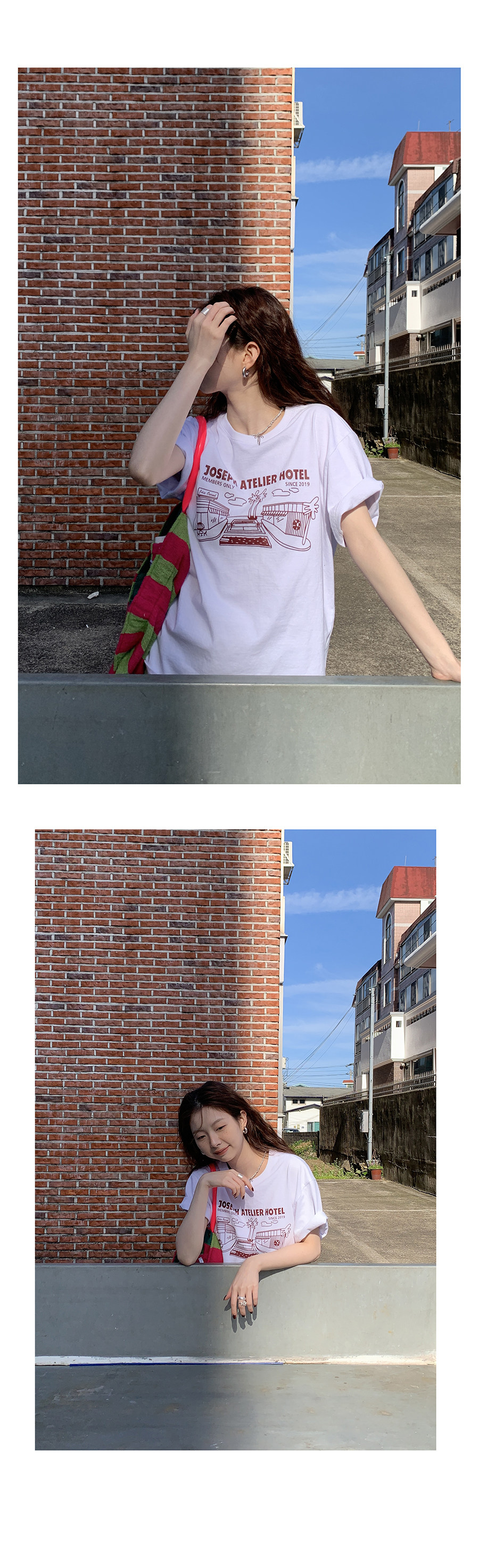 Hellooo Eat корейская футболка с круглым воротом и принтом 2024 летняя хлопковая тонкая модель с короткими рукавами трех цветов