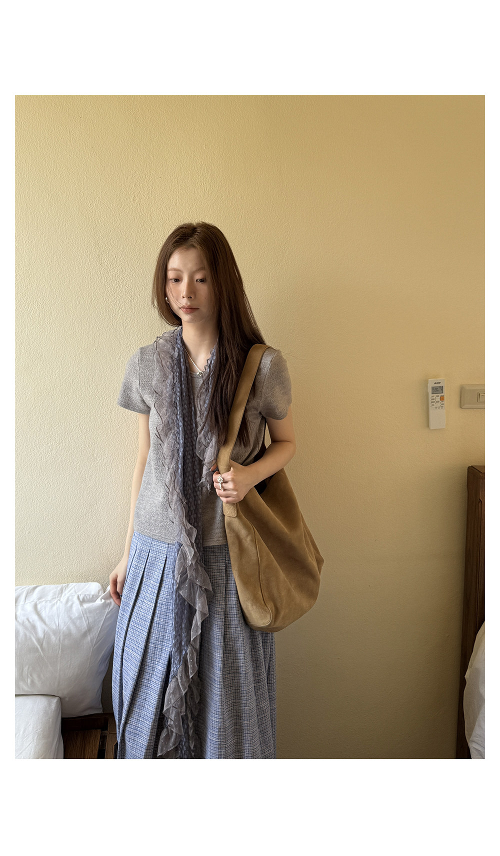 Hellooo Eat свежая сине-фиолетовая клетчатая юбка 2025 ретро плиссированная клетчатая стройнящая длинная юбка