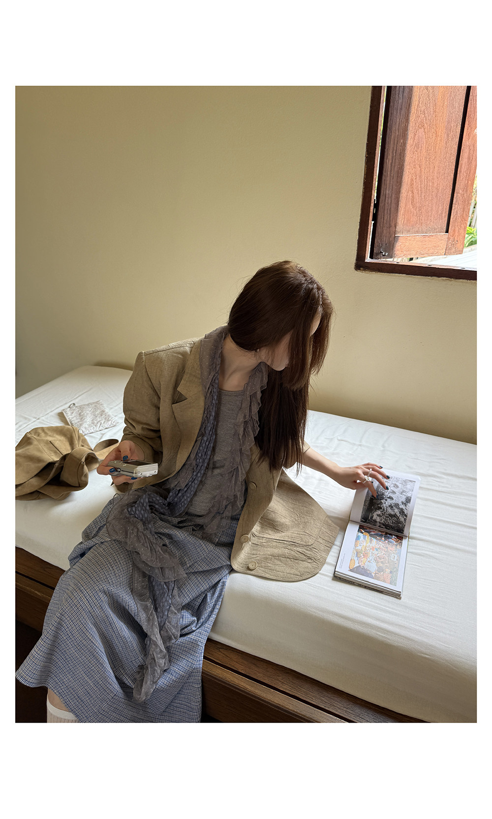 Hellooo Eat свежая сине-фиолетовая клетчатая юбка 2025 ретро плиссированная клетчатая стройнящая длинная юбка