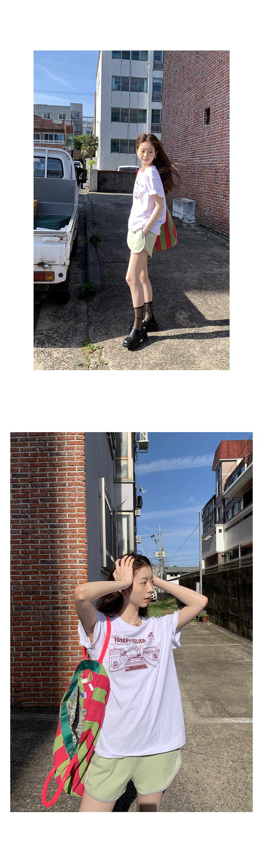 Hellooo Eat корейская футболка с круглым воротом и принтом 2024 летняя хлопковая тонкая модель с короткими рукавами трех цветов