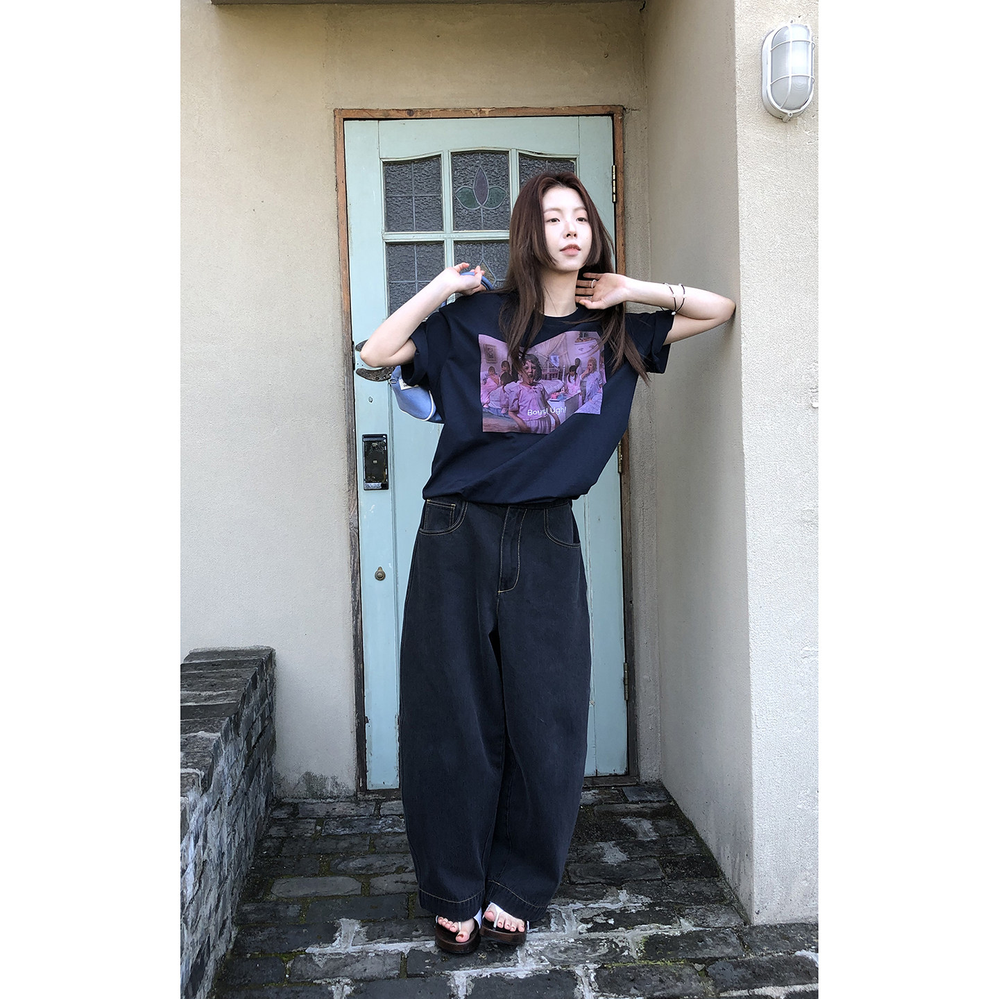 HelloooEat Винтажные джинсы с контрастной строчкой, свободные широкие женские брюки весна-лето