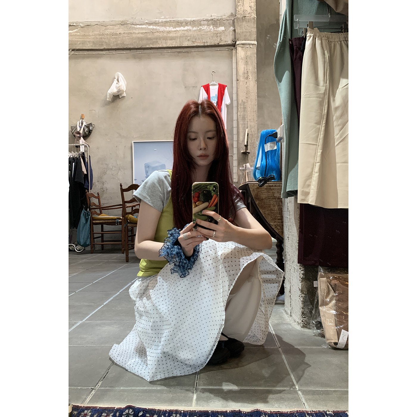 HelloooEat Воздушная освежающая белая юбка в горошек корейского стиля с эластичной талией