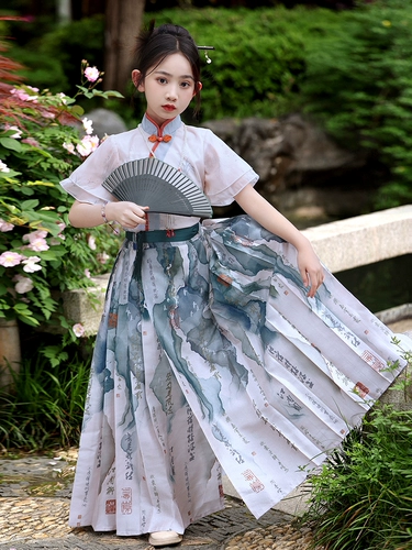 Детская летняя одежда, юбка Mamian для девочек, новинка 2025 года, летняя одежда, новый костюм Тан в китайском этническом стиле для девочек, древний стиль династии Хань