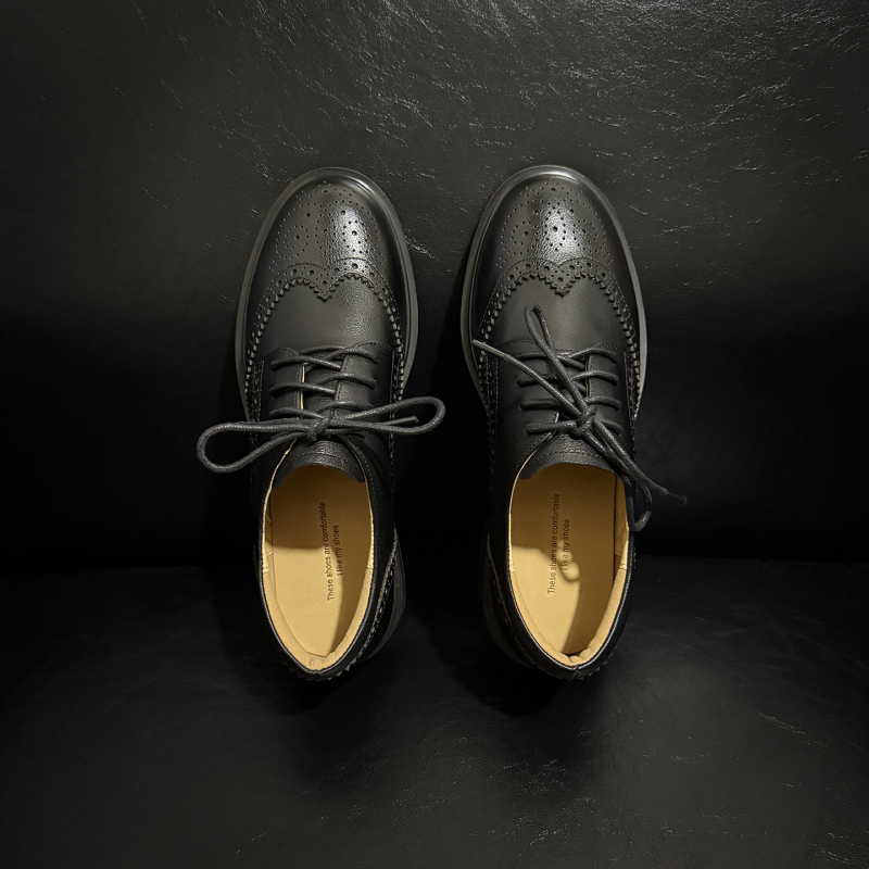 Miffy's First-Layer Cowhide British-Style Brogue Leather Shoes for Women, 2026 New Model, Black Carved Derby Shoes